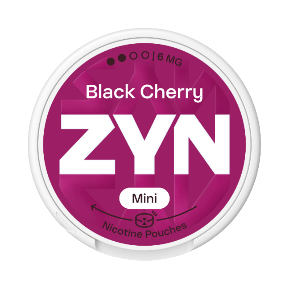 ZYN Black Cherry Mini nicotine pouches packaging on a white background