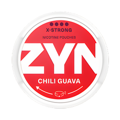 ZYN chili guava nicotine pouch container on a white background