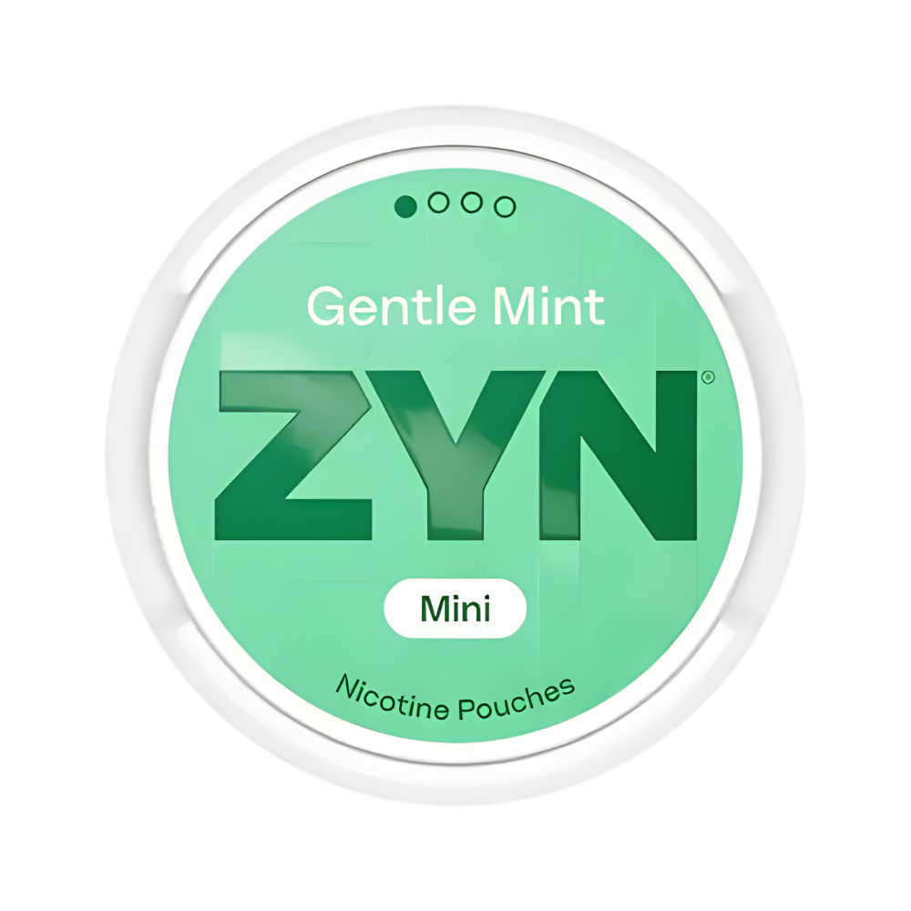 ZYN Gentle Mint Mini nicotine pouches container on a white background
