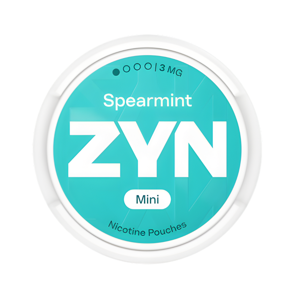 ZYN Spearmint Mini nicotine pouches container on a white background