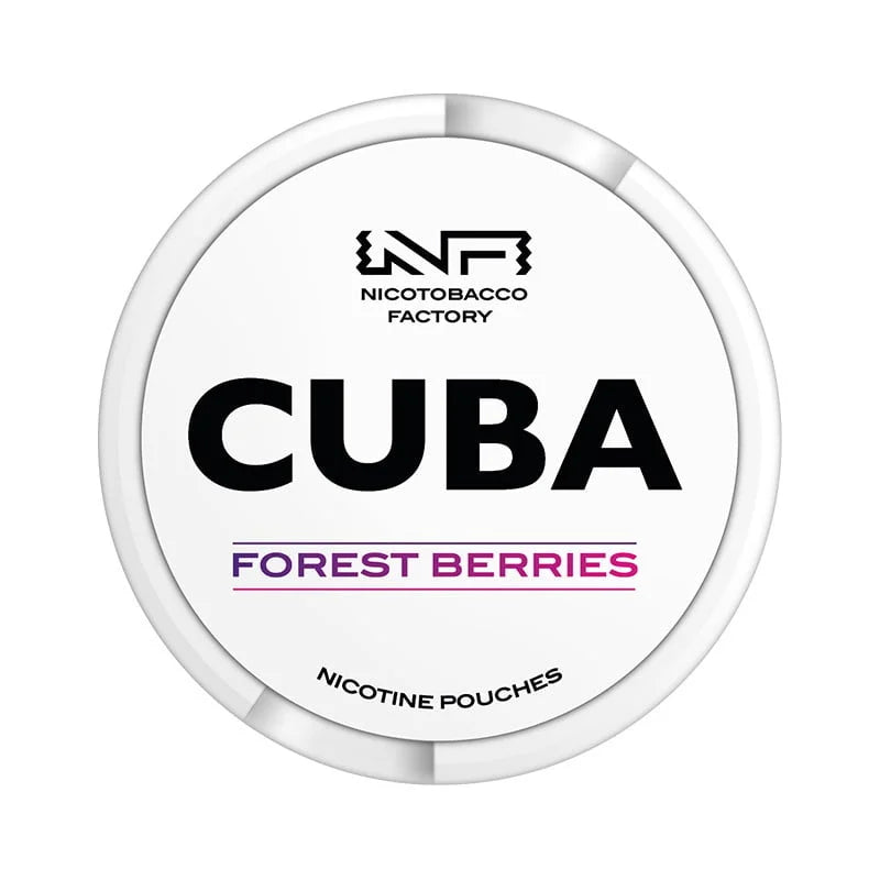 Nicotobacco Factory Cuba Forest Berries nicotine pouches packaging on a white background