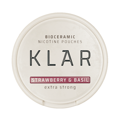 Bioceramic nicotine pouches container with 'KLAR' branding on a white background