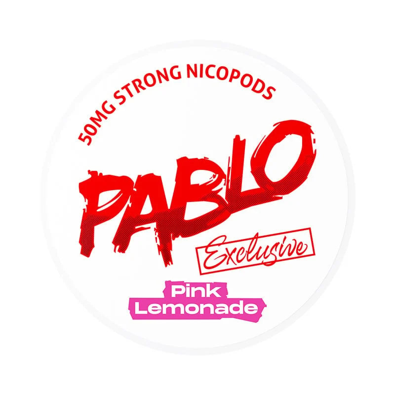 Pablo Exclusive Pink Lemonade nicotine pouches, delivering a high-strength nicotine hit with a bold citrus lemonade flavour profile, presented in a vibrant pink can design.