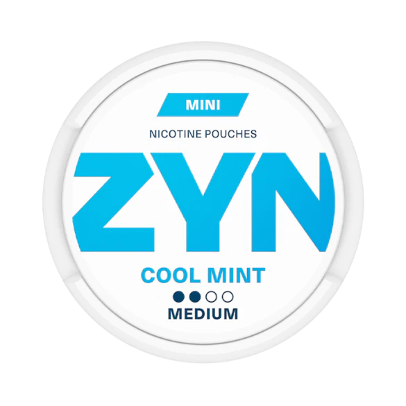 ZYN nicotine pouch container with blue and white design on a white background